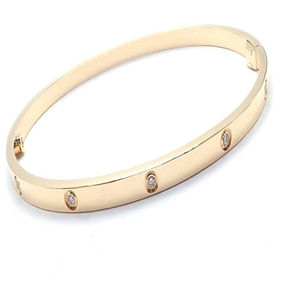 Cartier Love 18k Yellow Gold 10 Diamond Small Model Bangle Bracelet Sz 19 Cert. - Picture 3 of 11